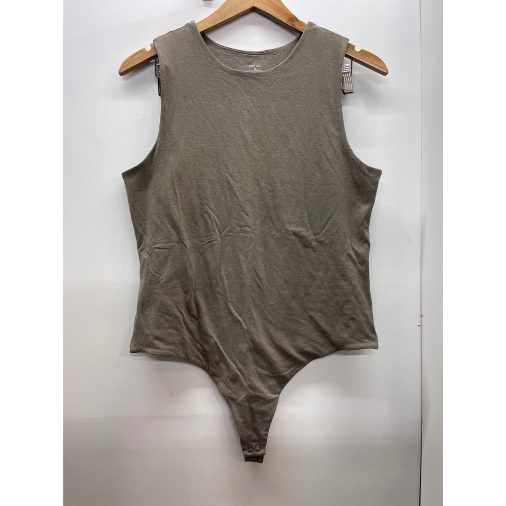 Nuuds Womens XL Sleeveless Crew Neck Bodysuit Olive Brown W-023 Cotton Modal